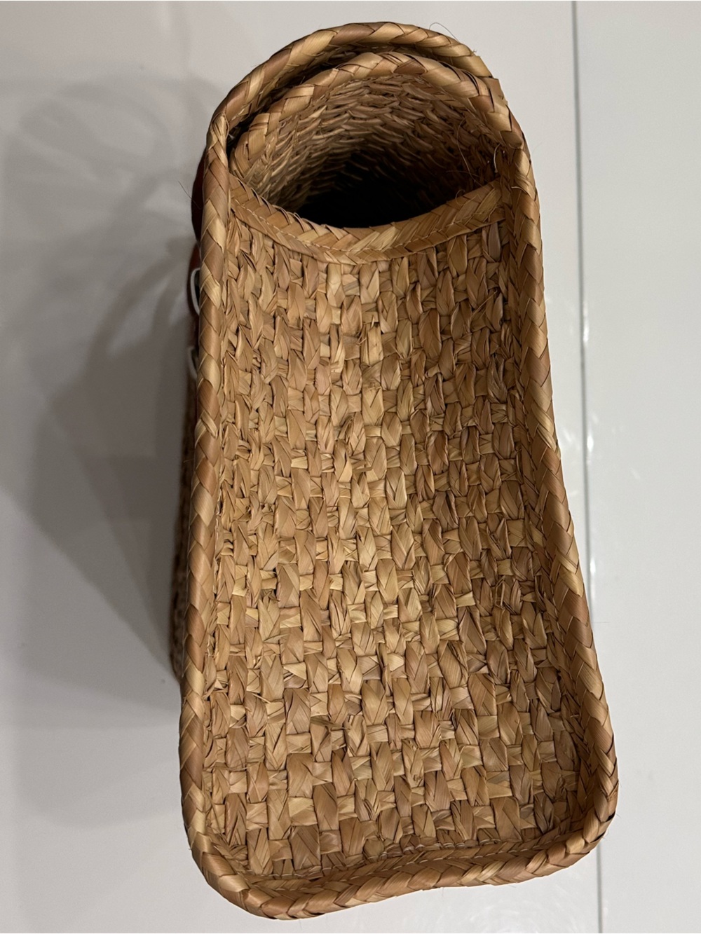 Vintage 70s Mexican Straw Woven Basket Purse Floral Raffia Boho Box Bag - Picture 12 of 15